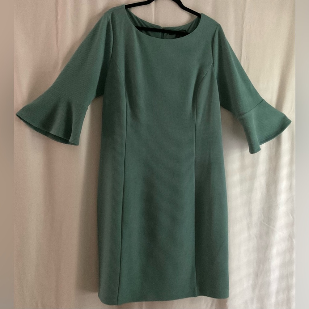 Preston & York Knit sheath dress with ruffled sleeve cuffs